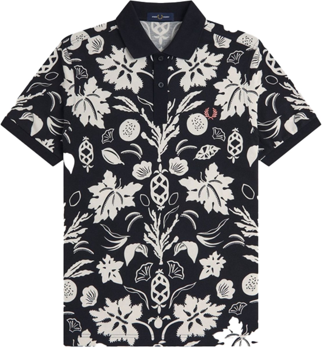 Fred Perry Botanical Print Polo Shirt Zwart