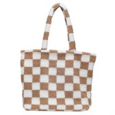 Selencia Zaya Tote Bag - Teddy Shopper - Laptoptas 16 inch - Checkered Beige