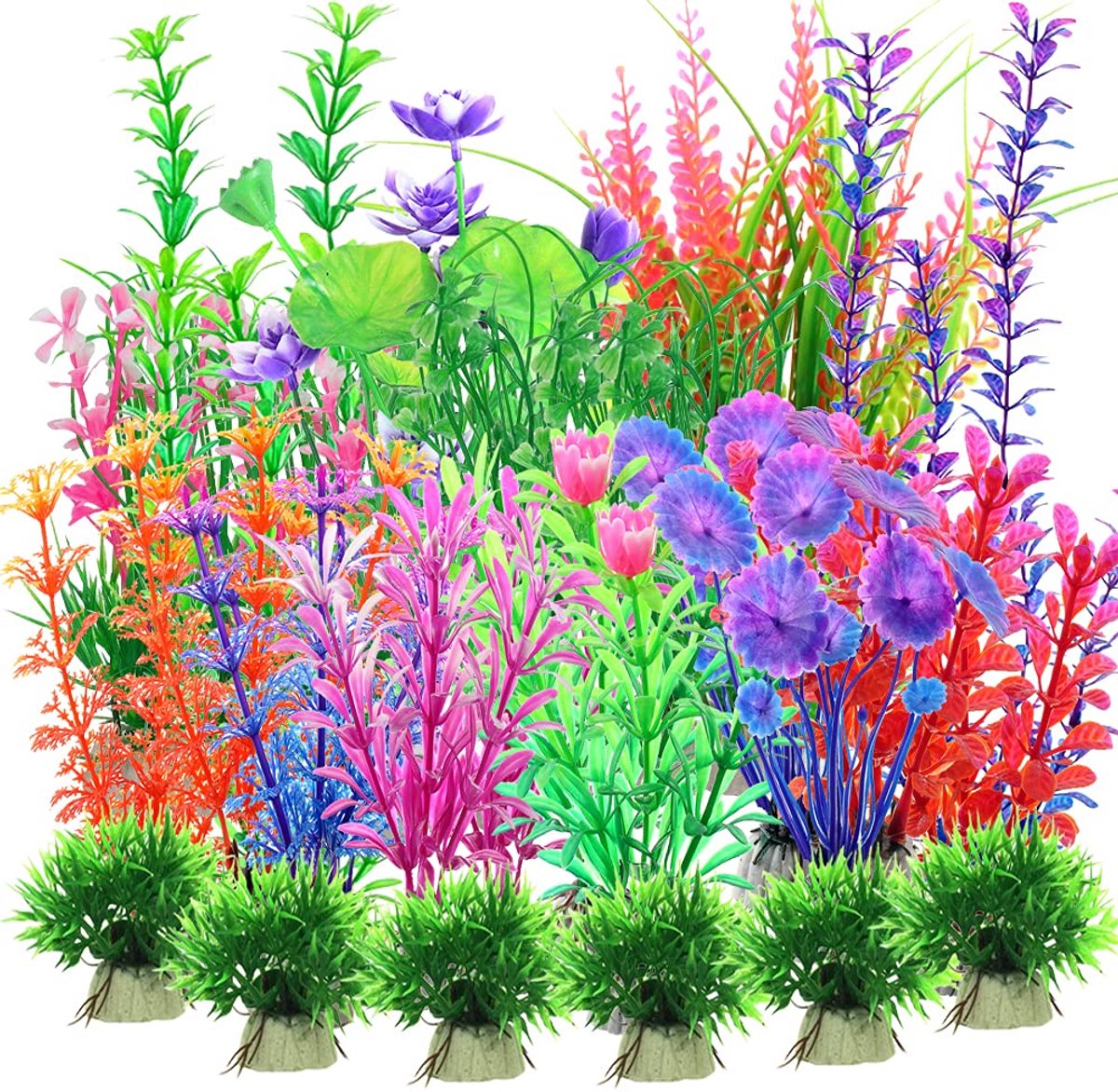 Ibenzoa® Aquariumdecoratie Set van 30 Kunstmatige Waterplanten in Diverse Kleuren en Hoogtes