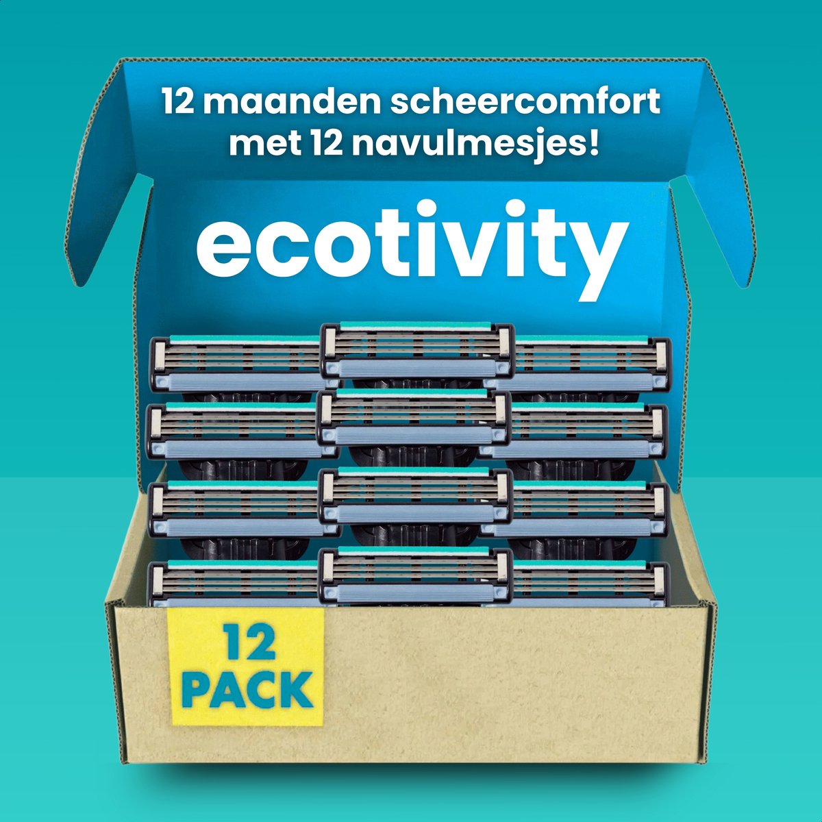 Ecotivity Luxe Scheermesjes 12x - Scheermesjes - 3-Blade Opzetstukken - Geschikt voor Mach 3 Type Houders - Scheermes - Voor Een Gladde Huid - Navulmesjes - Voordeelverpakking