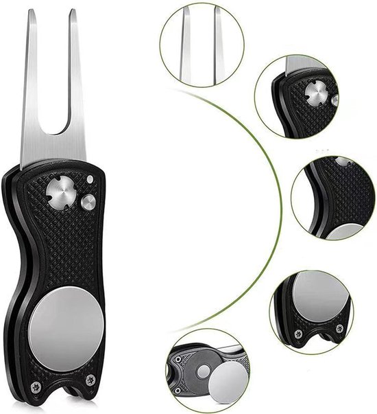 Allecto Plus - 2 Stuks Golf Groene Reparatie Pitch Vork - Inklapbaar met Pop-Up-Knop en Magnetische Kogelmarkering - Golf Accessoires voor Buitenactiviteiten van Allecto Plus — afbeelding 4