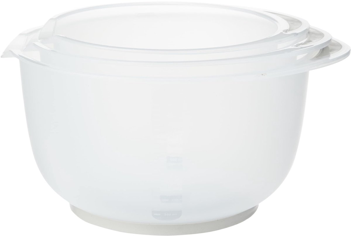 Ibenzoa® Set van 3 mengkommen met antislip bodem, ergonomische handgreep, magnetron- en vaatwasmachinebestendig, ideaal voor koken en bakken, crème wit, 1,5 L, 2 L, 2,5 L