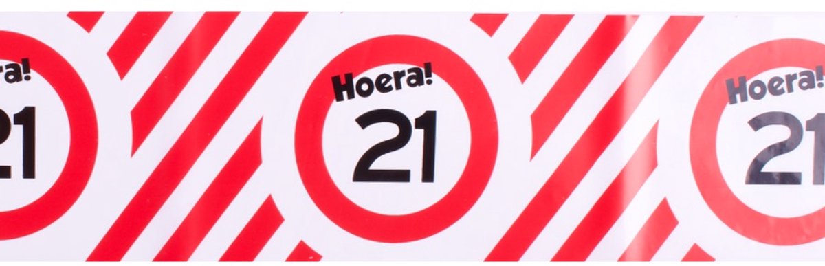 Afzetlint | rood en wit | lengte 10 meter | verjaardag 21 jaar