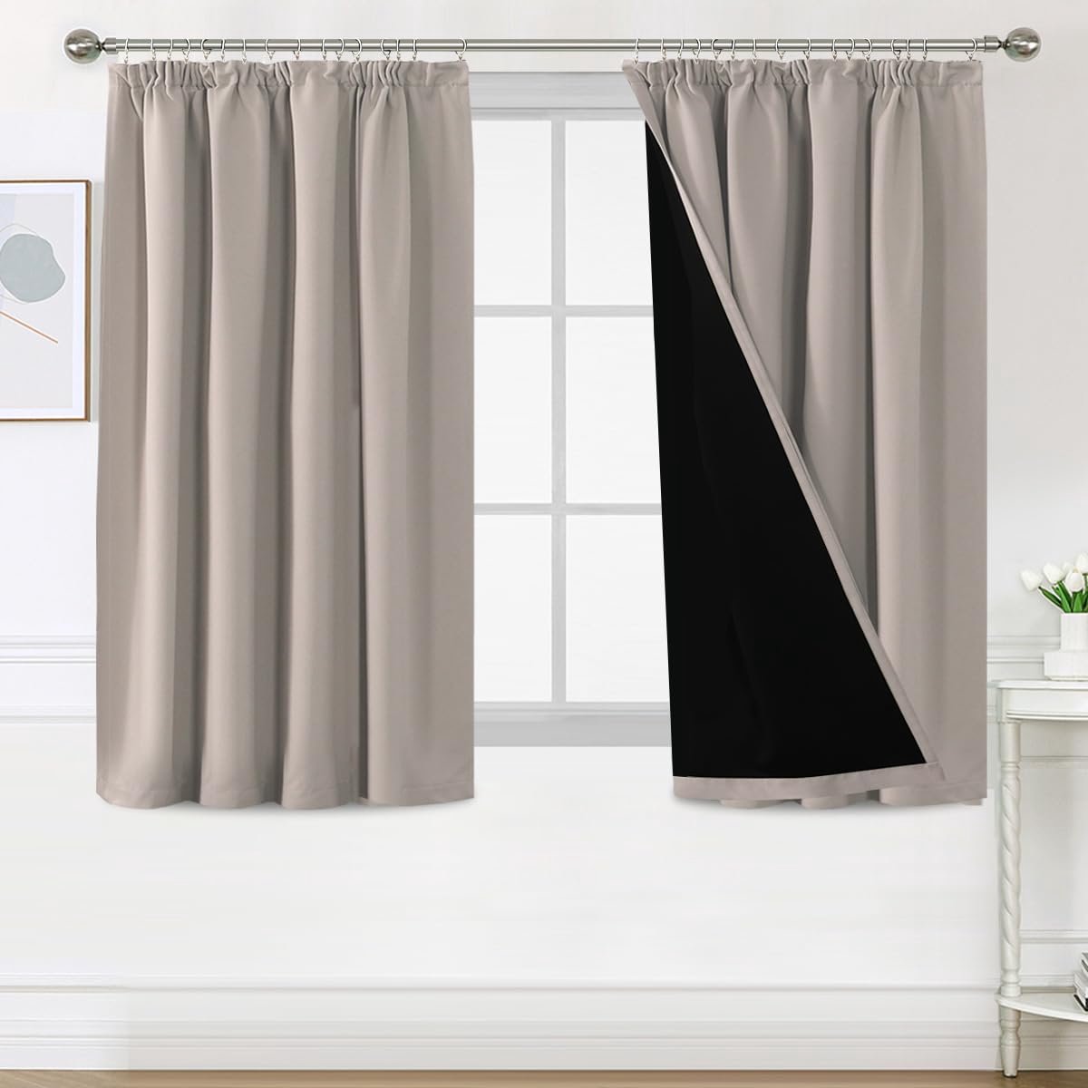 Ibenzoa Hoogwaardige Verduisteringsgordijnen met Plooiband voor Optimale Privacy en Comfort beige
