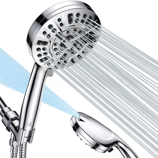 Foto: Besjaar douchekop met slang douchekop regendouche wellness 10 sproeistanden hoge druk betere huid handdouche luxe moderne handdouche waterbesparende chrome