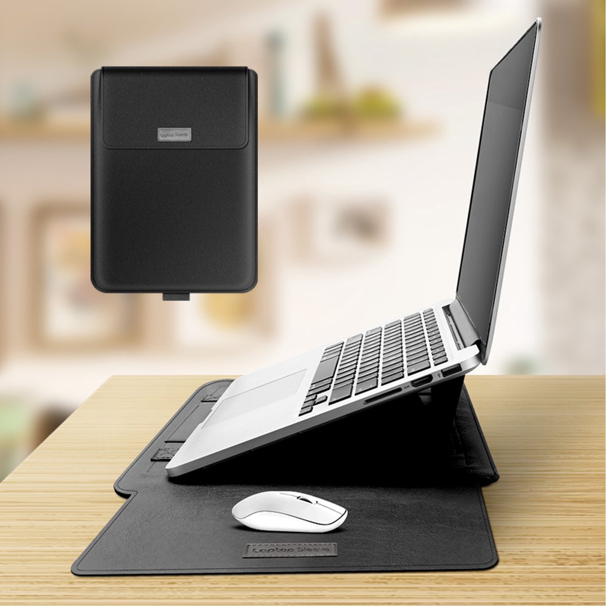Laptophoes met standaard Laptop Sleeve - bescherming Laptoptas Krasbestendige hoes voor 13 13.3 en 14 inch met Muismat Muishoes Kabelhoes Geschikt voor: Macbook & Laptop