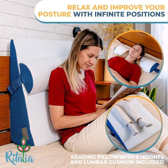 Ritalia® anti-reflux kussen voor volwassenen met 3 extra brede hoogtes, 60 x 60 x 30 cm, wigkussen voor bed, verstelbare rugsteun en orthopedische ondersteuning voor rust en herstel