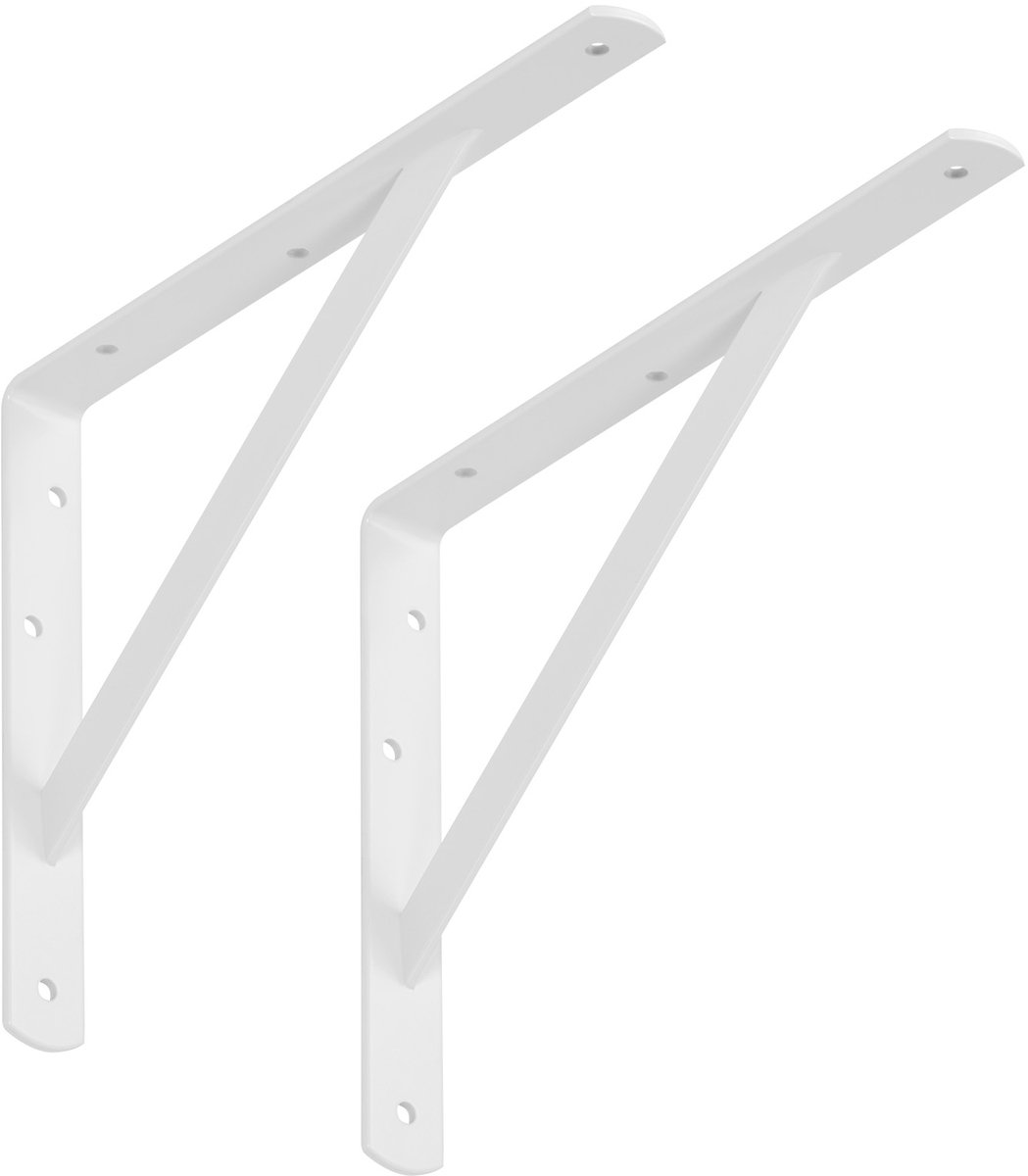 SOTECH set van 2 plankbeugels (300 x 225 x 30 mm, wit, poedercoating), kapstok met dwarsbalk voor stabilisatie