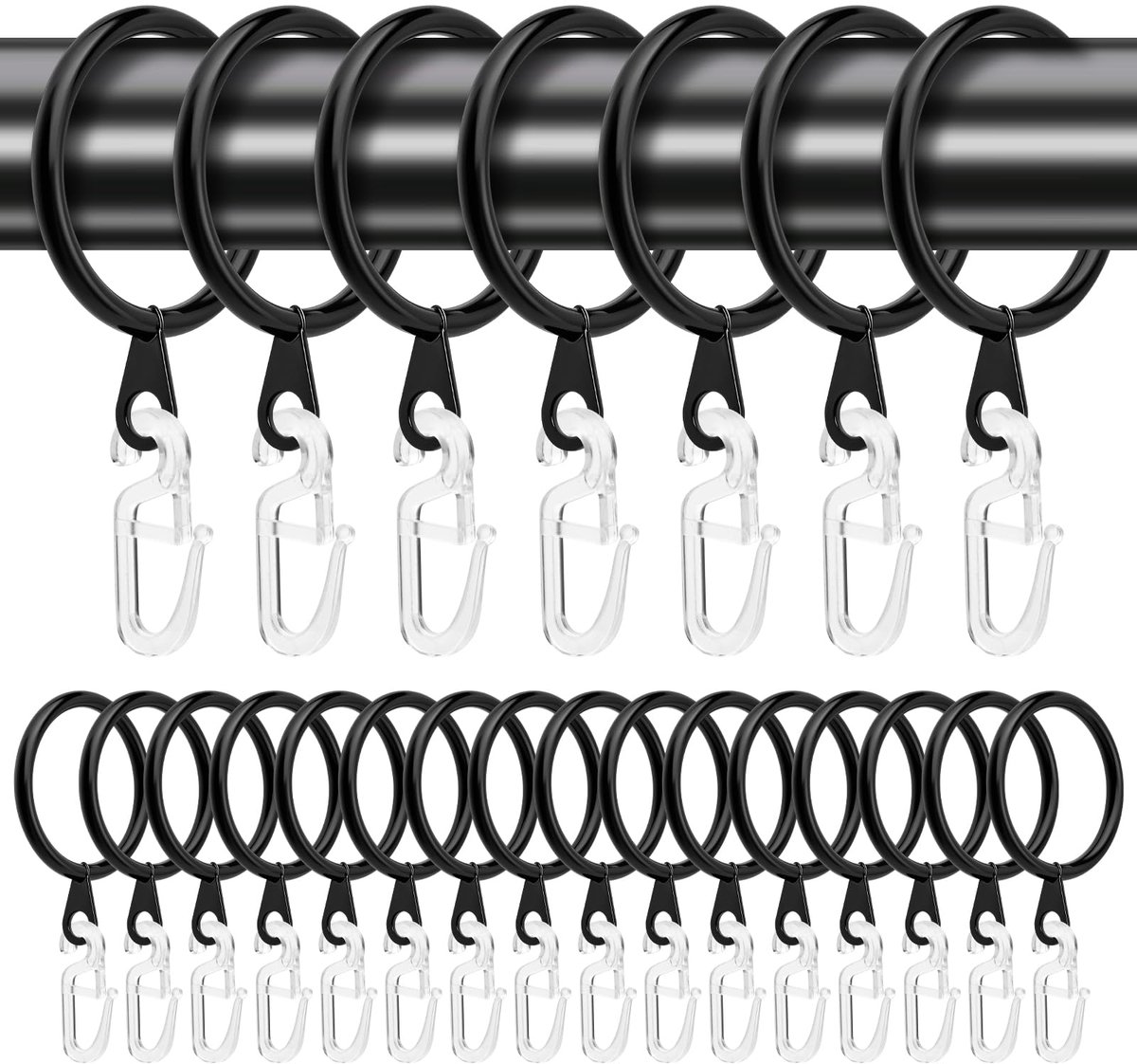 Ibenzoa® Gordijnringenset met Metalen Ringen en Kunststof Haken voor Diverse Gordijnen, 100-delige Set
