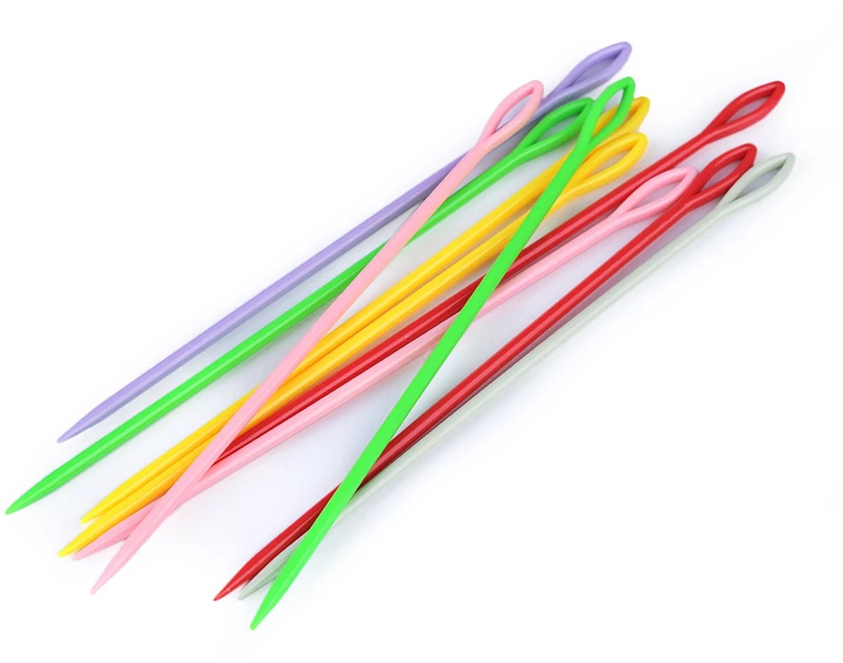 5 kunststof borduurnaalden 15 cm groot oog - naalden plastic - geschikt voor kinderen borduren - large