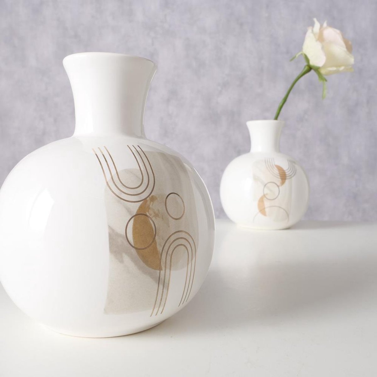 Vaas aardewerk h17cm wit met print