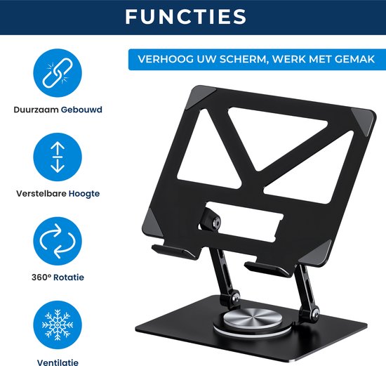 Laptop Standaard - Verstelbaar - Ergonomisch - 360 Rotatie - Hoogte & Hoek Verstelling - Opvouwbaar - Laptop Verhogen - Rheme