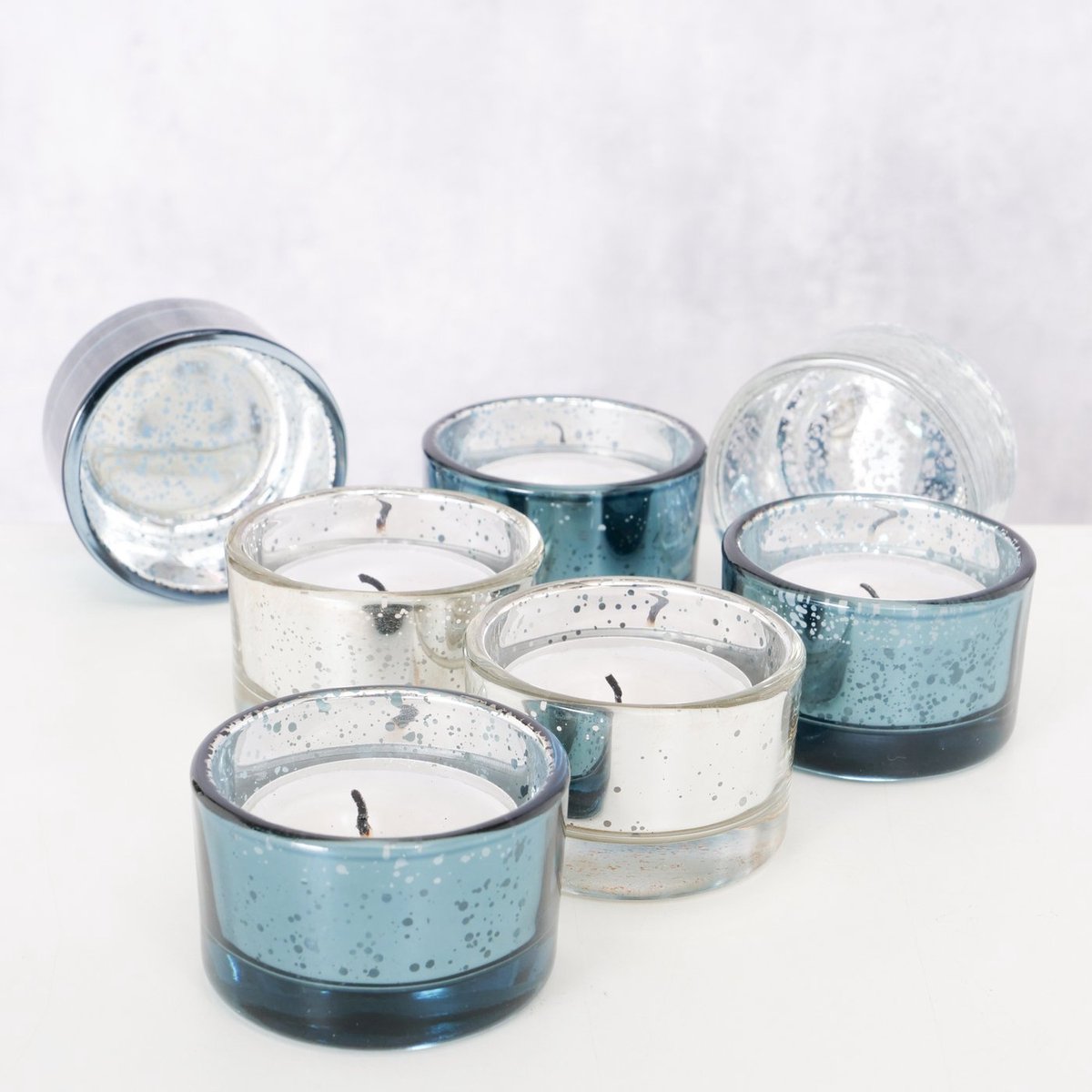 Boltze Home Theelichthouder glas set a 4 H3,3cm verschillende