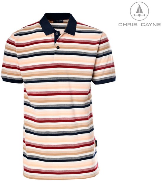 Polo homme Chris Cayne - taille XL - blanc cassé/rouge foncé/bleu marine - motif rayé - manches courtes - piqué - Katoen - nieuw