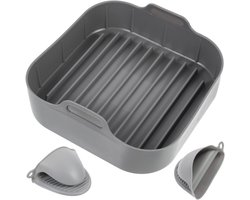 Airfryer accessoires - Airfryer siliconen bakje vierkant set - Siliconen ovenschaal - Airfryer siliconen bakplaat accessoire - Geschikt voor vierkante bakplaten, ovens en kookplaten - Antiaanbakmat - Set van 3 stuks - 20 cm - Grijs