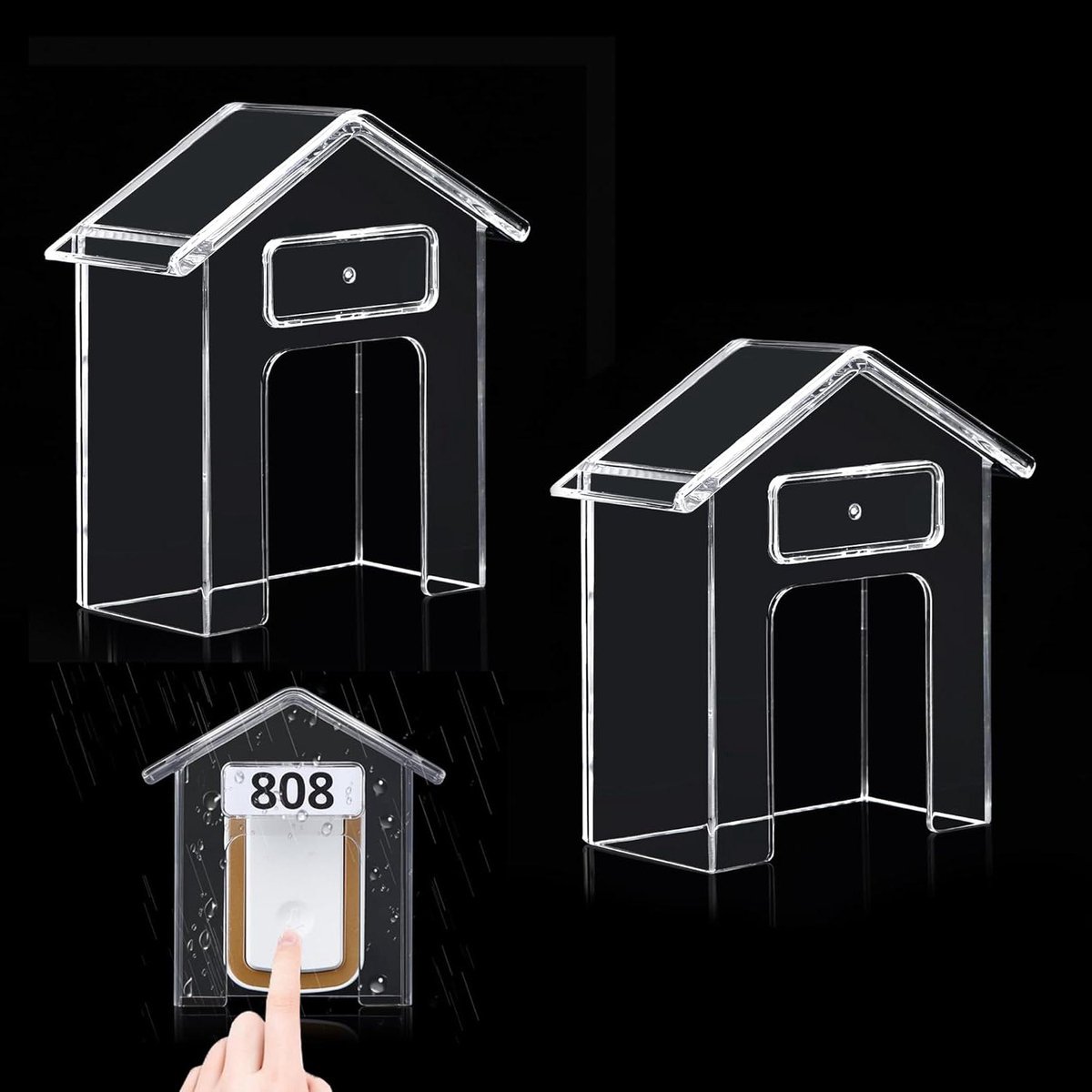 Allecto Plus - Waterdichte hoes voor buitendraadloze deurbel - 2 stuks - Transparante beschermhoes - Regenhoes - Geschikt voor alle weersomstandigheden - 10 x 7 x 4 cm