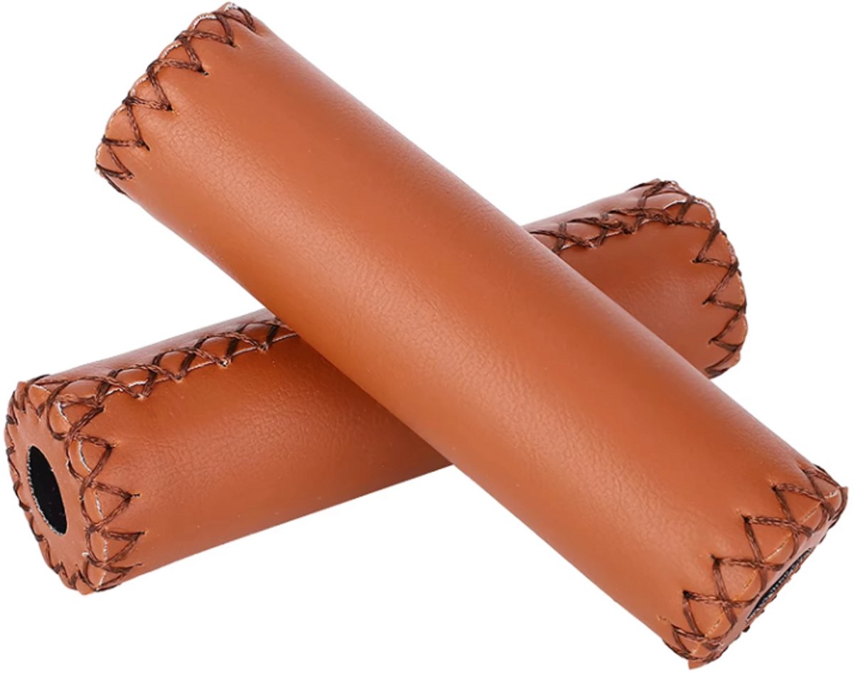 Rieba® Handvatten Fiets - 125 mm Lang - Handvat voor Fietsstuur - Handgrepen Kunstleer - Inclusief Stuurdoppen - Binnendiameter 22 mm - Schuimrubber - 2 stuks - Coffee Bruin
