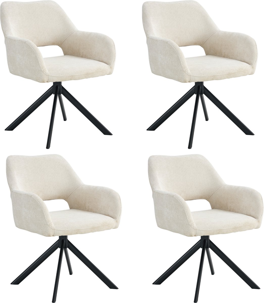 Ams Living® Eetkamerstoel Draaibaar 4 x | Luxe afwerking | Stof | Kleur Beige Gebroken Wit | Eettafel Stoelen | Design Stoelen Eettafel 4 x Stoel