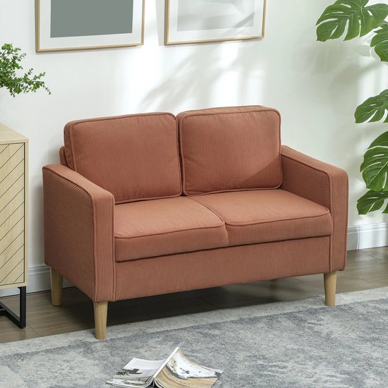 Pugsdrly Tweezitsbank met opbergruimte en stevige houten poten, voor woonkamer, slaapkamer, 117 x 63 x 79 cm, oranje