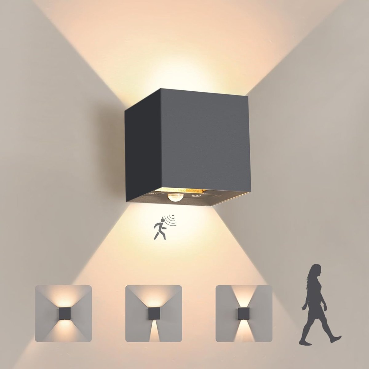 Lzwintrading Buitenlamp Met Bewegingssensor - Buitenlamp Met Sensor - Wandlamp Binnen/Buiten - IP65 Waterdicht - 3000K - Wandlamp Buiten Met Sensor - Buitenlamp Dag Nacht Sensor - Schijnwerper Met Bewegingssensor - Tuinverlichting - Wandlamp Zwart