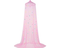 Roze Klamboe met Glow in the Dark Eenhoorns - Hemelbed voor Kinderkamer of Volwassenen - Eenhoorn Sluier, Hemeltje en Bedtent - Baby Muggennet Bedhemel Decoratie