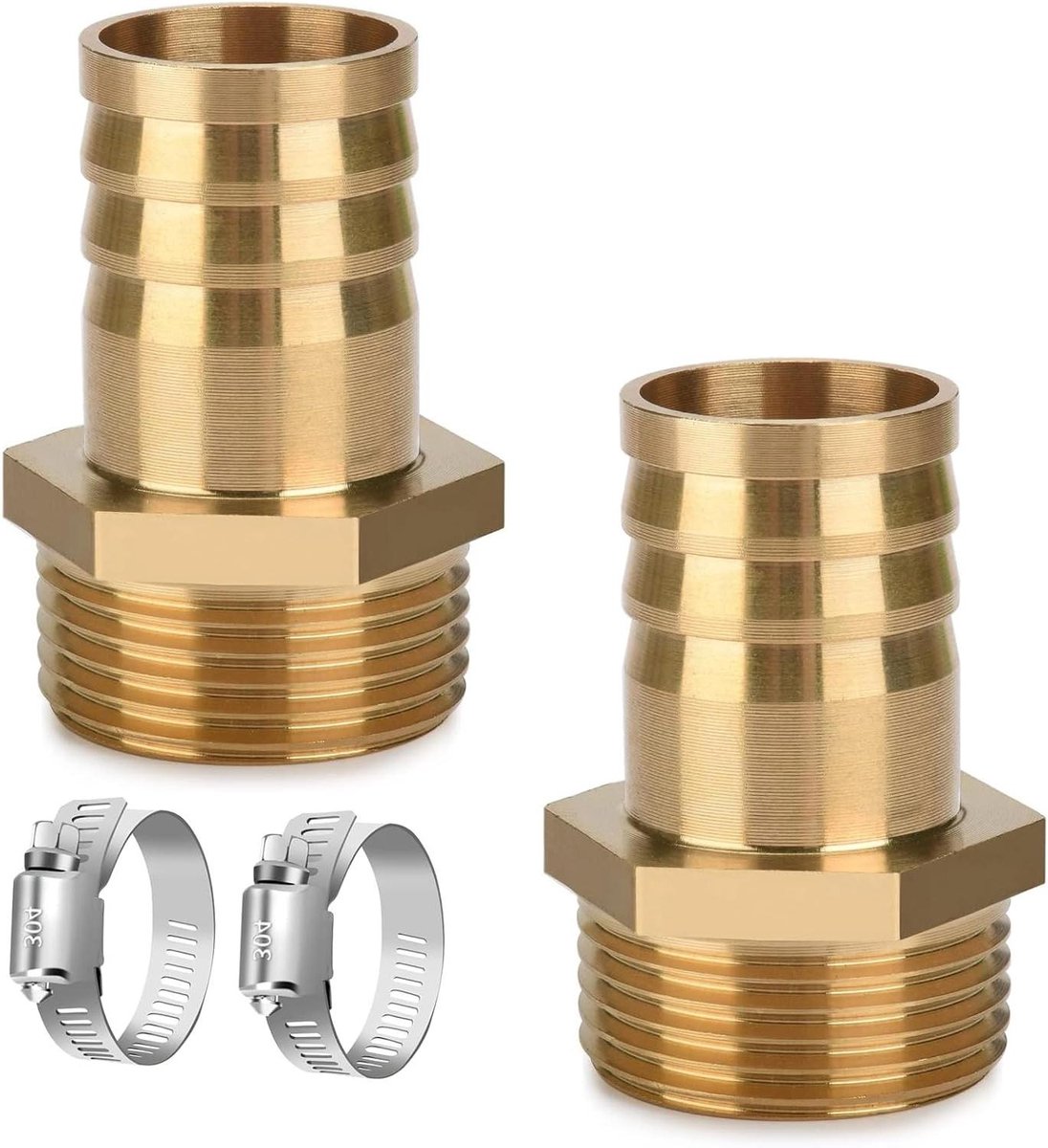 Allecto Plus - Messing slangtule 1 inch met slangklemmen - Tuinslang aansluiting 32 mm.