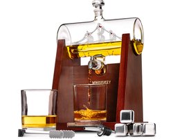 Whisiskey Whiskey Karaf - Whisky Karaf Set Zeilschip - 1L - Decanteer Karaf - Zeilboot - Whiskey Set - Incl. 4 Whiskey Stones, Schenktuit, tap & 2 Whiskey Glazen - Peaky Blinders