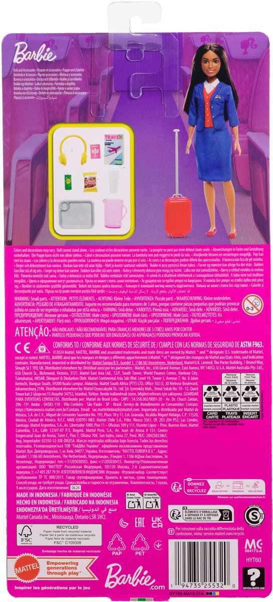 Barbie Stewardess Modepop – Blauw Uniform met Koffer, Koptelefoon en Paspoort — afbeelding 3