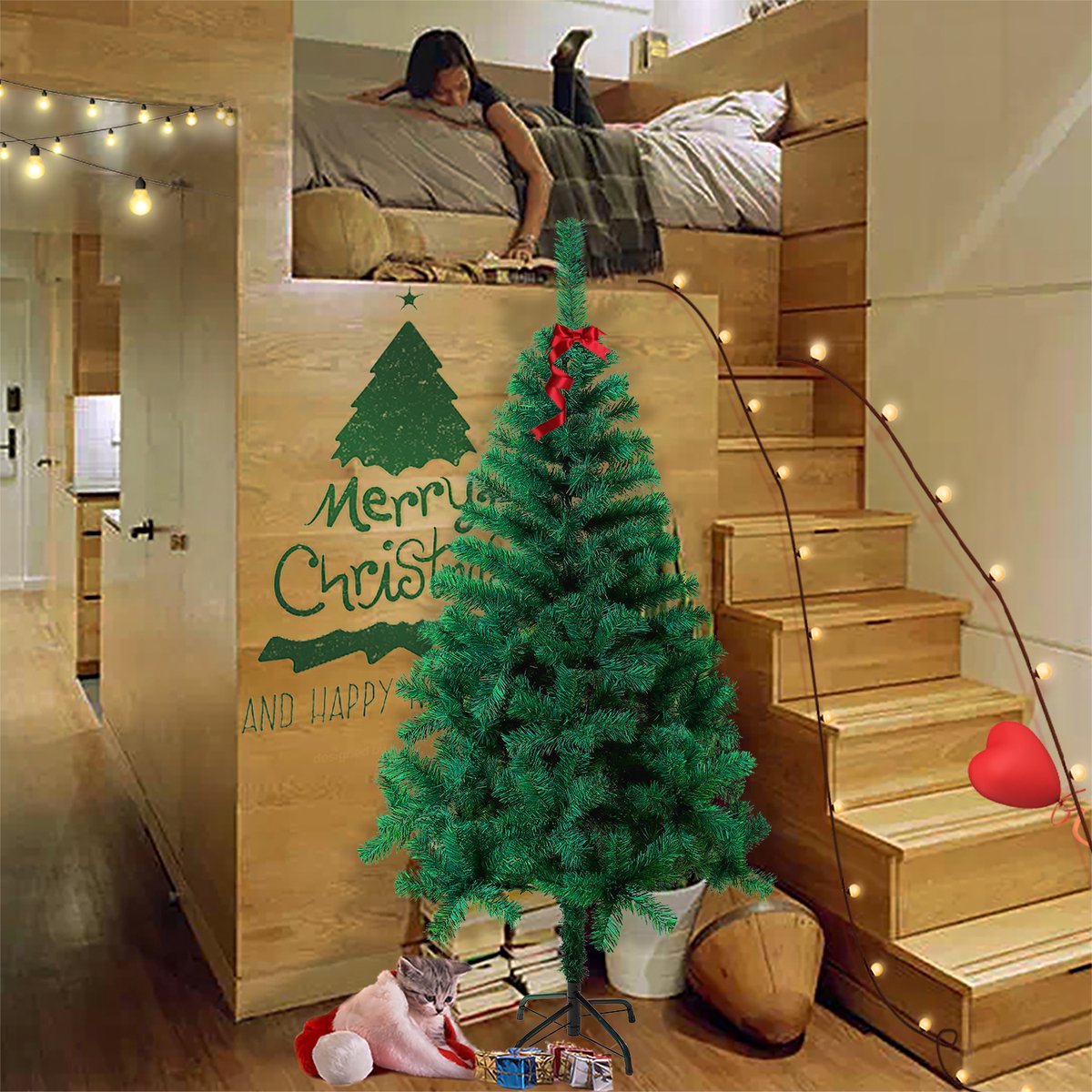 Kerstboom Kunstboom 180cm Kunstkerstboom Decoratie, PVC Kerstboom Kerstdecoratie, Dennenboom Inclusief Metalen Standaard – foto 8