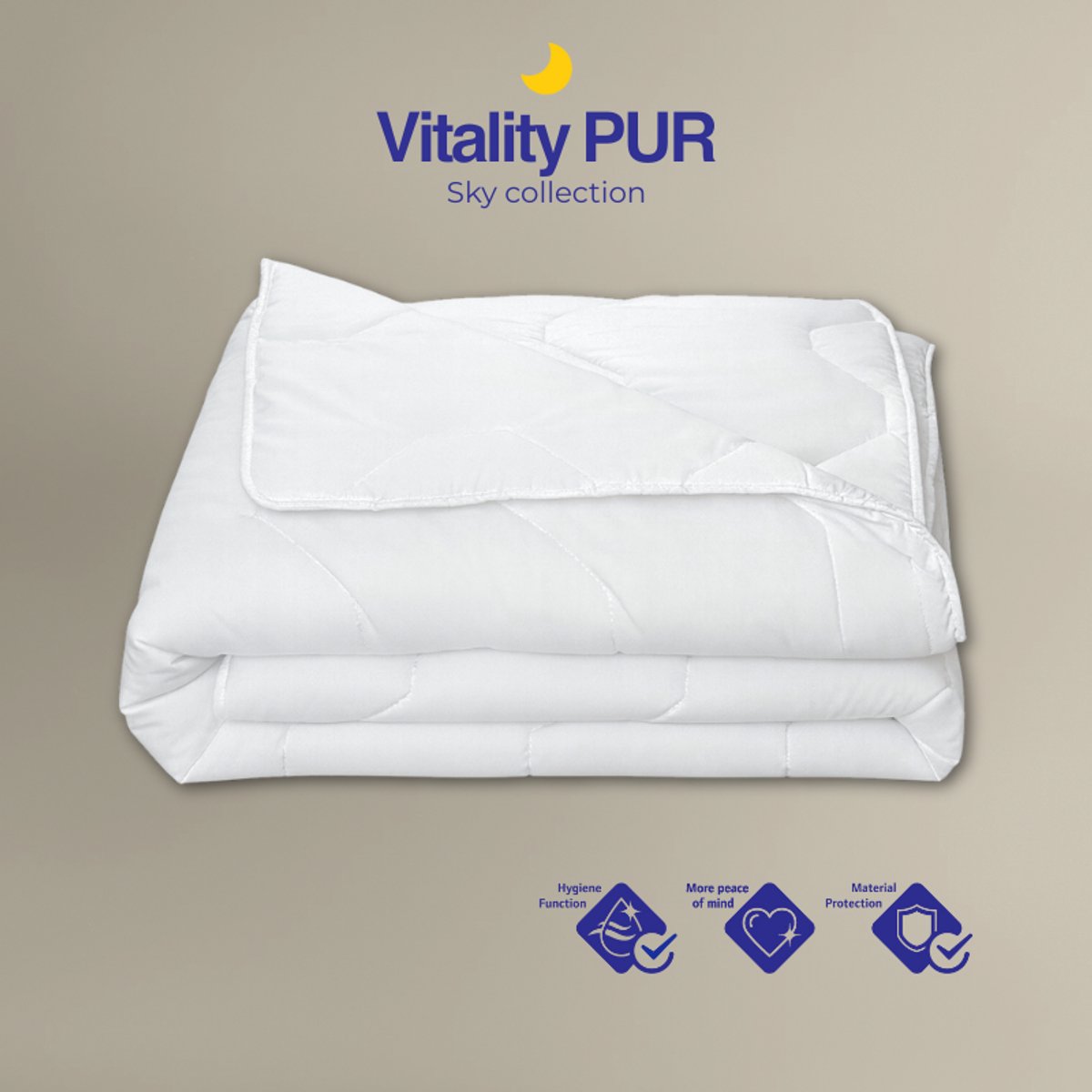 Vitality Pur Sky All Year Dekbed – 140x220 – Eenpersoons – Enkeldekbed Voor Alle Seizoenen – Sanitized Hygiënisch & Ademend Dekbed – Anti Allergie – Warmteklasse 3 – Zomer & Winterdekbed