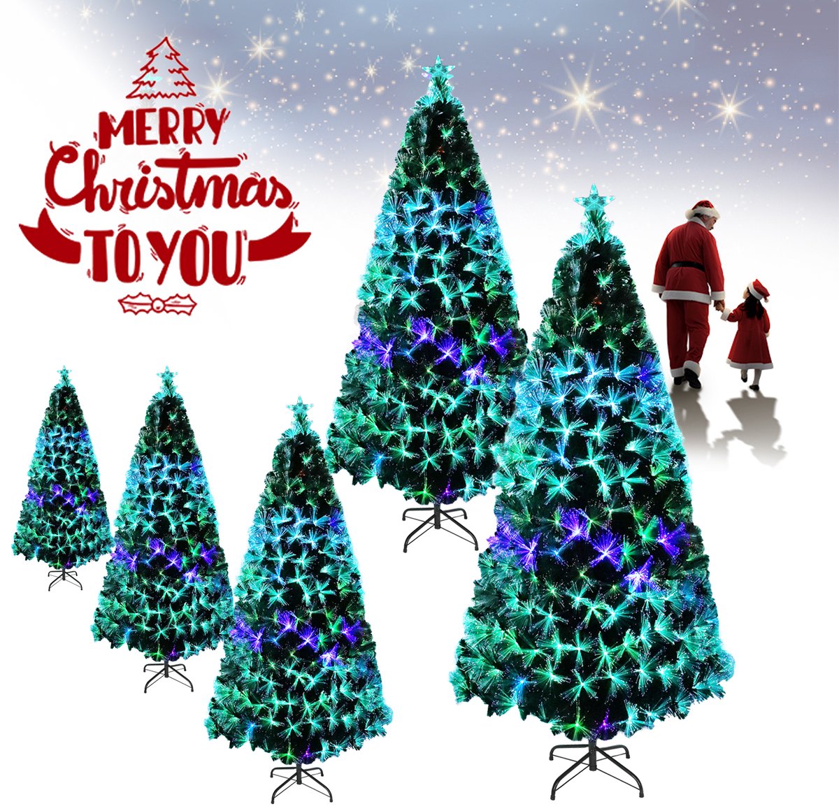 Aufun Kunstkerstboom 240 cm, Kerstboom Met Led-Lampjes En Stertopper, Kunstkerstboom Met Glasvezel, Kleurveranderend, Dennenboom Voor Kantoor, Winkels En Thuis (2,4 M, Kleurrijke Glasvezel)