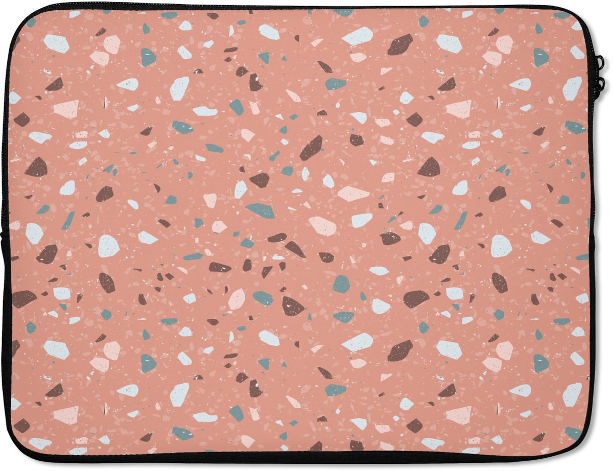 Laptophoes 17 inch - Terrazzo - Patroon - Kleurrijk - Roze - Blauw - Laptop sleeve - Binnenmaat 41x28 cm - Zwarte achterkant