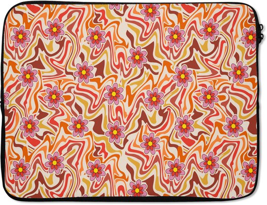 Laptophoes 17 inch - Retro - Bloemen - Patroon - Laptop sleeve - Binnenmaat 41x28 cm - Zwarte achterkant