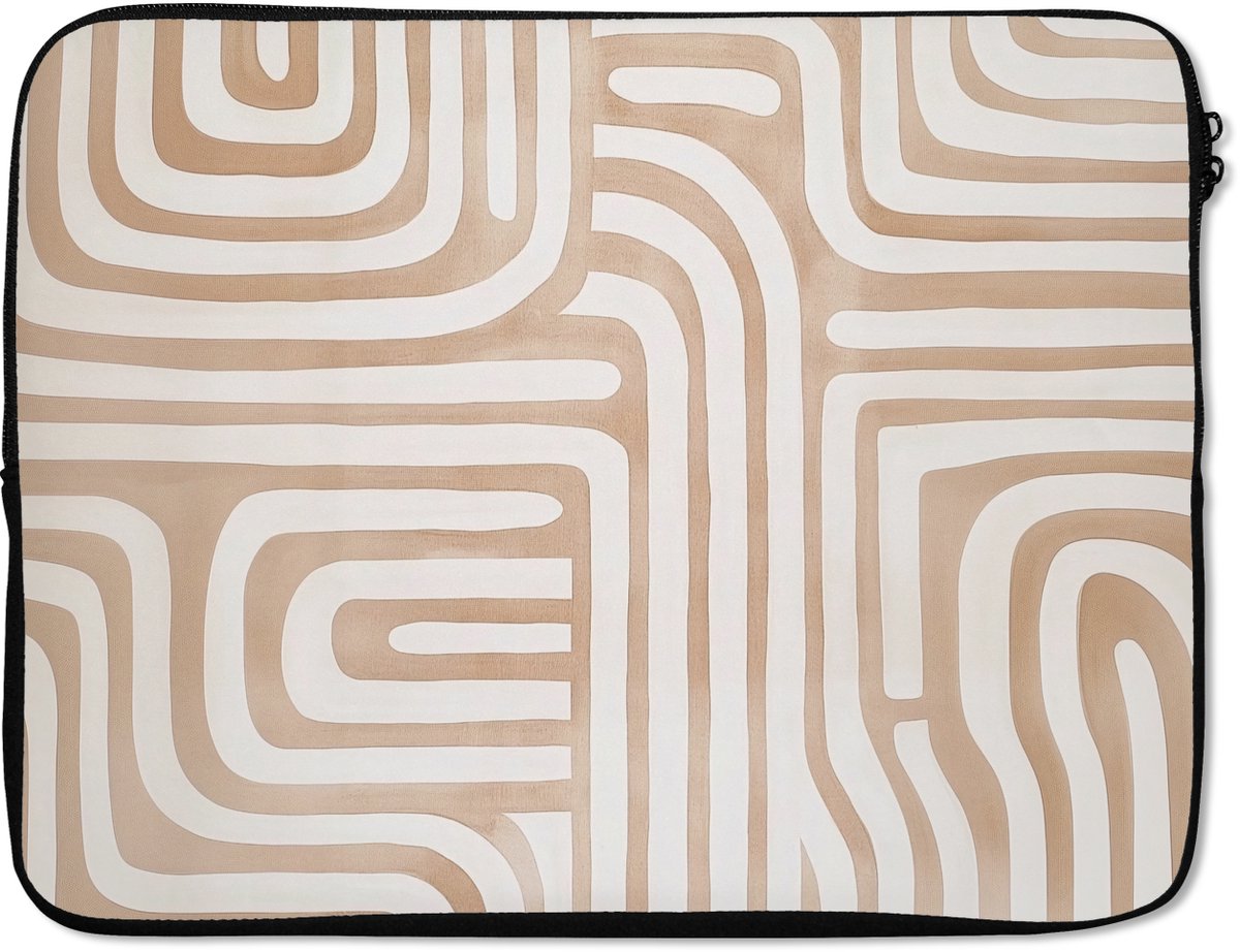 Laptophoes 17 inch - Aardetinten - Labyrintpatroon - Laptop sleeve - Binnenmaat 41x28 cm - Zwarte achterkant