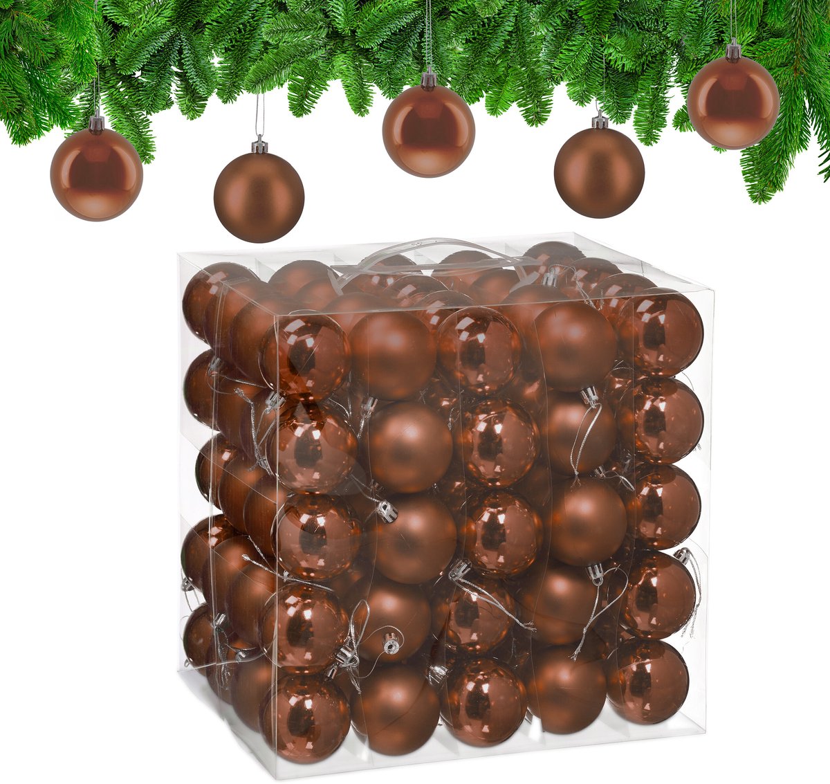 kerstballen set van 100 - Ø 6 cm - glanzend - mat - kunststof - bruin