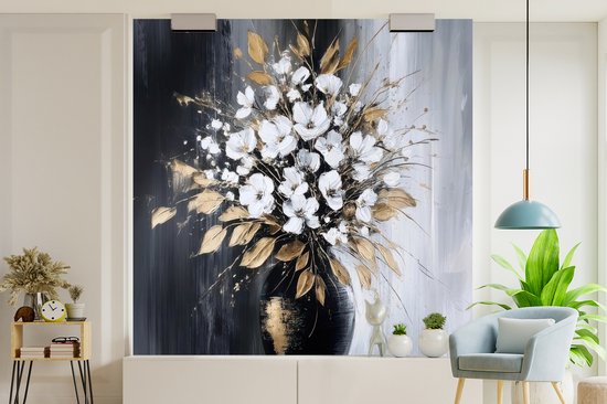 Behang - Fotobehang Bloemen - Wit - Vaas - Abstract - Breedte 240 cm x hoogte 240 cm
