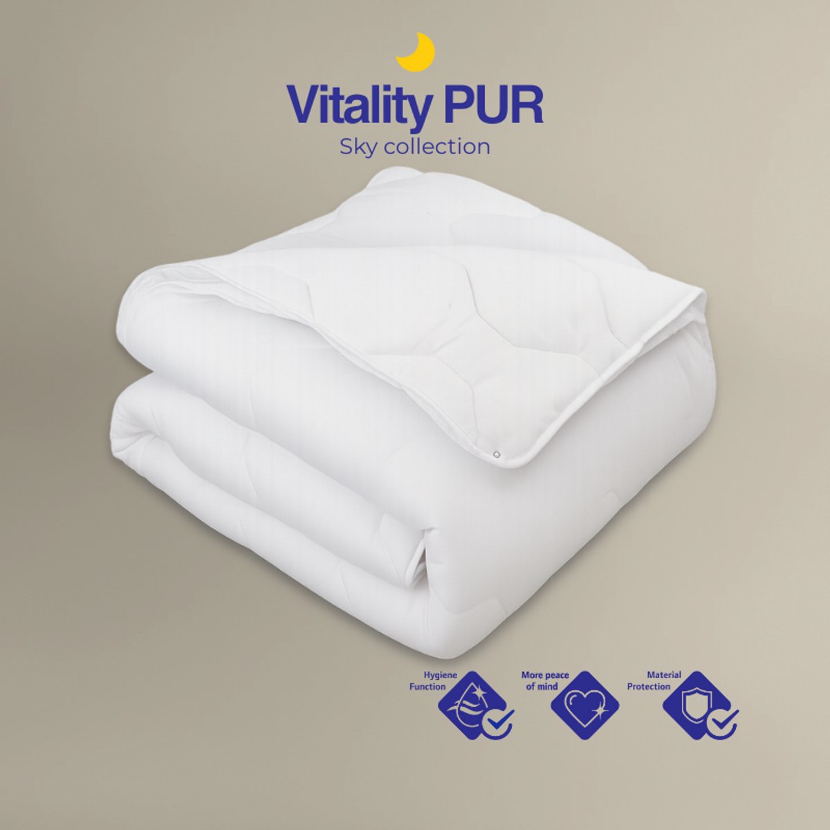 Vitality Pur Sky 4-Seizoenen Dekbed - 140x220 - Eenpersoons - 2-Delig Met Drukknopen - Sanitized Hygiënisch & Ademend Dekbed - Anti Allergie - Zomer & Winter dekbed