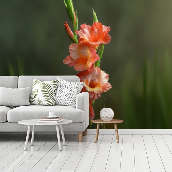 Behang - Fotobehang Bloem - Gladiolen - Zalmroze - Breedte 350 cm x hoogte 260 cm