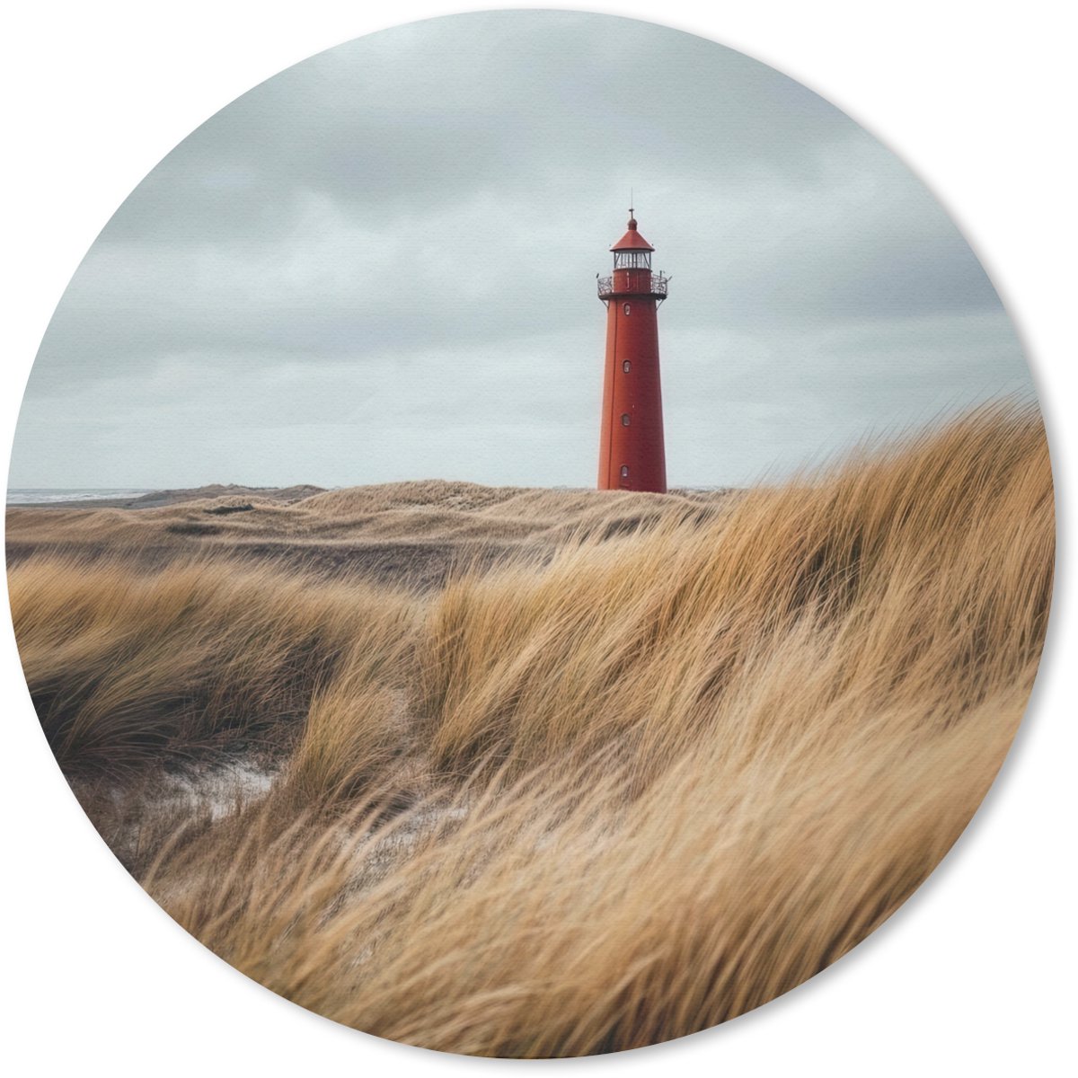 Muismat rond 20x20 cm - Mousepad Duinen - Vuurtoren - Rood - Lucht - Ronde muismatten
