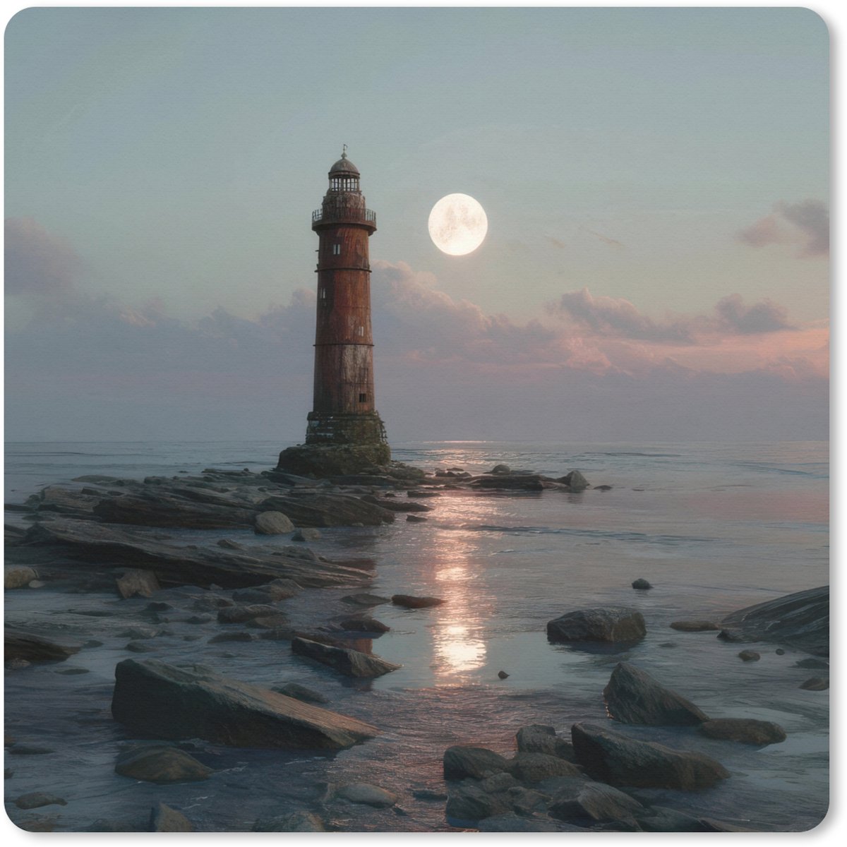 Muismat XXL 60x60 cm - Bureau onderlegger - Bureau mat Vuurtoren - Stenen - Water - Maan - Bureaumat - Gaming mousepad xl - Bureaulegger groot - Computer deskmat