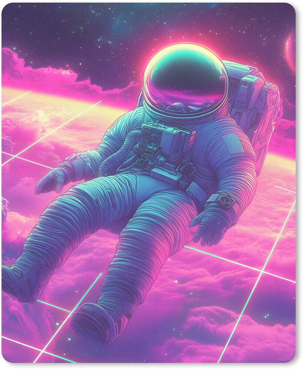 Muismat 19x23 cm - Mousepad Astronaut - Neon - Roze - Wolken - Muismatten