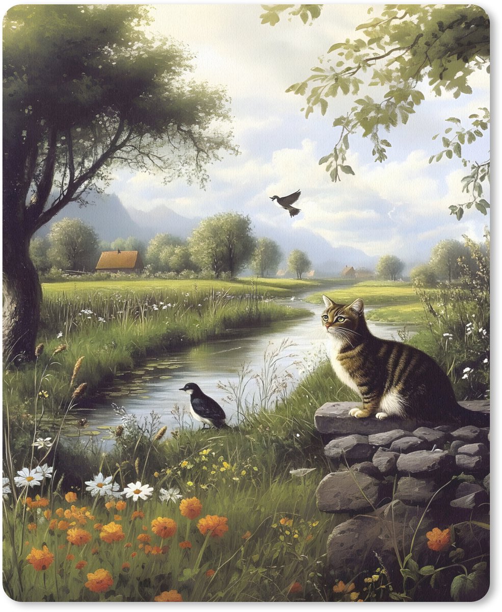 Muismat 19x23 cm - Mousepad Kat - Beekje - Weide - Muismatten