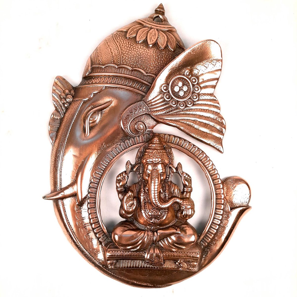 N3 Collecties Ganesha Wanddecoratie Metaal - 17 Inch (Metaal - Legering | Kleur - Koperen Kap)