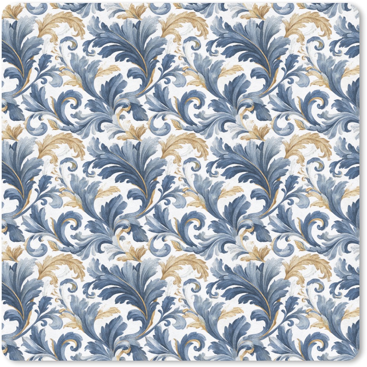 Muismat 30x30 cm - Mousepad Bloem - Blauw - Goud - Patroon - Muismatten