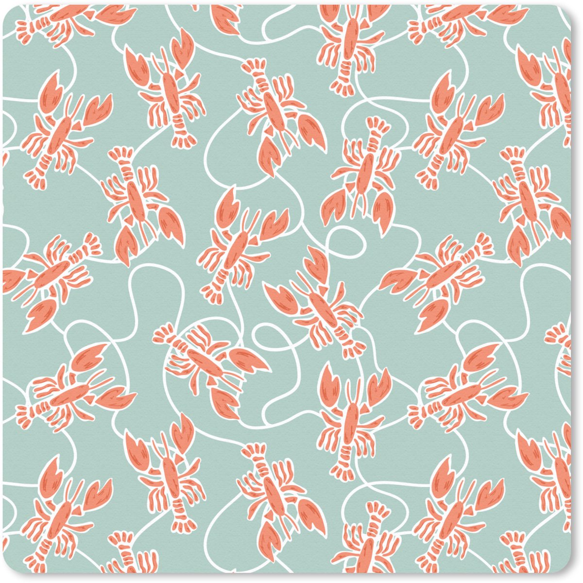 Muismat 30x30 cm - Mousepad Zee - Kreeft - Groen - Oranje - Muismatten