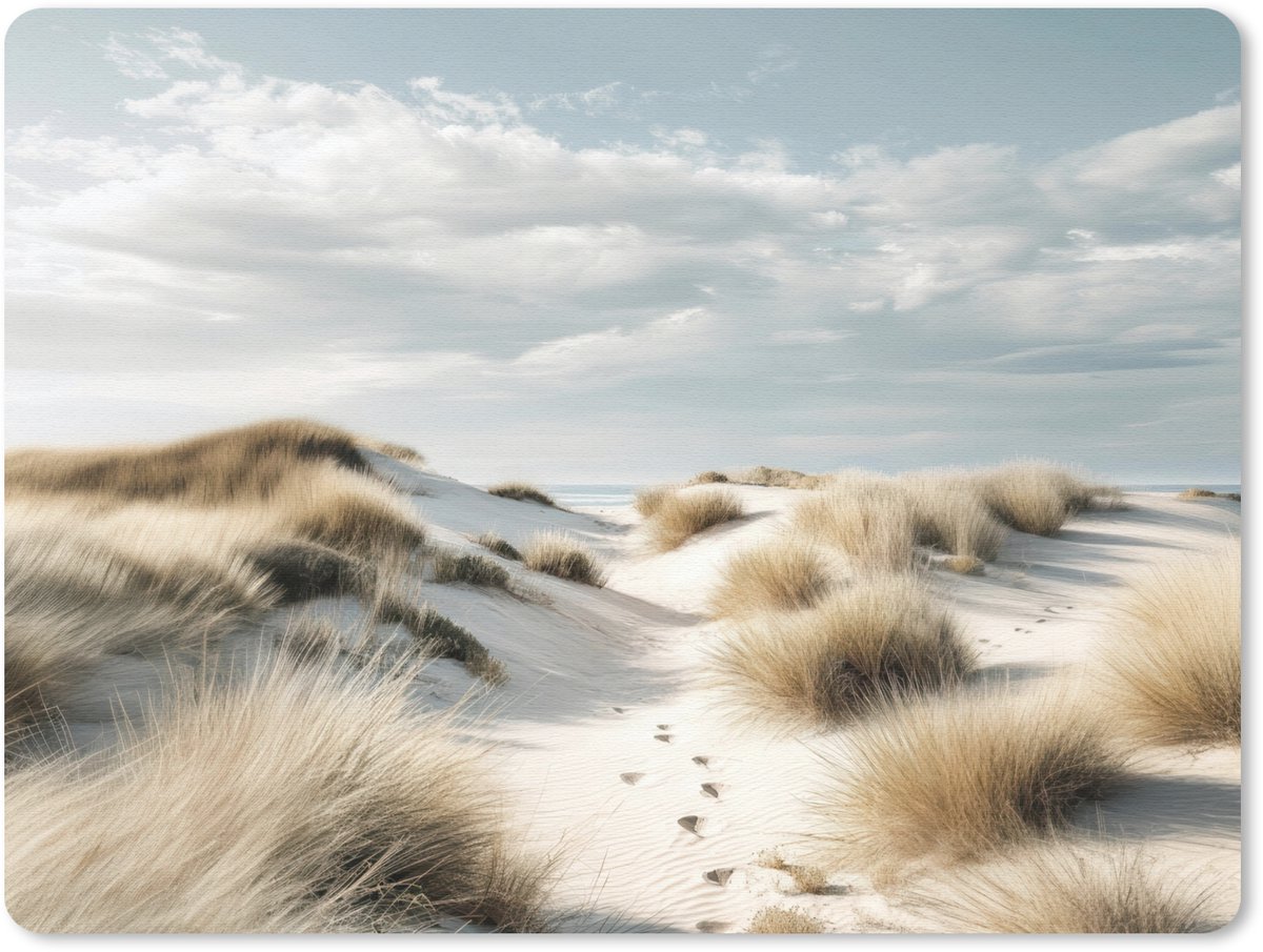 Muismat 23x19 cm - Mousepad Duinen - Gras - Sporen - Wolken - Muismatten