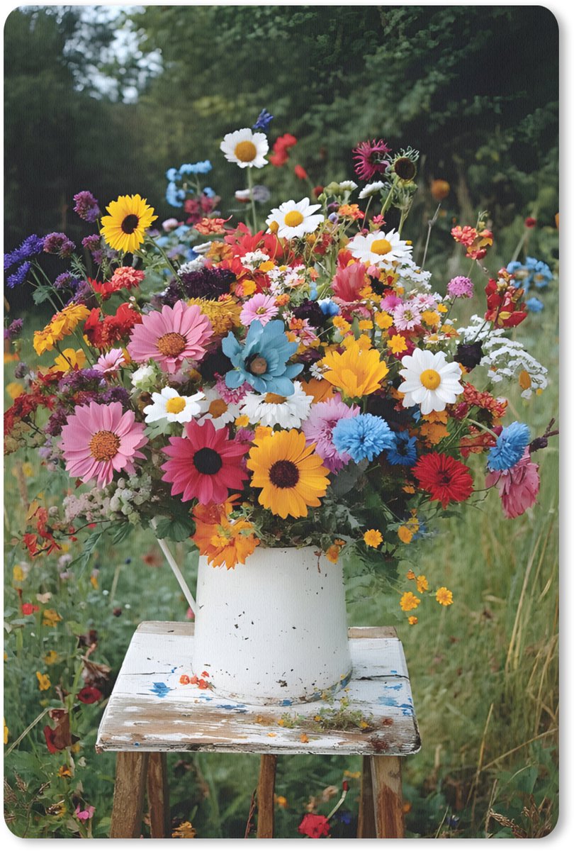 Muismat 18x27 cm - Mousepad Bloemen - Krukje - Gieter - Veld - Muismatten