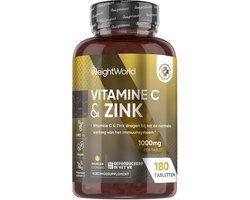WeightWorld Vitamine C tabletten - 1000 mg Vitamine C per tablet - Verrijkt met Zink (als zink bisglycinaat) - 180 vegan tabletten voor 6 maanden