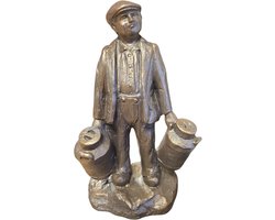 Boer met melkbussen - 12x20x8 cm - Neolith - Brons kleurig - Boeren beeld