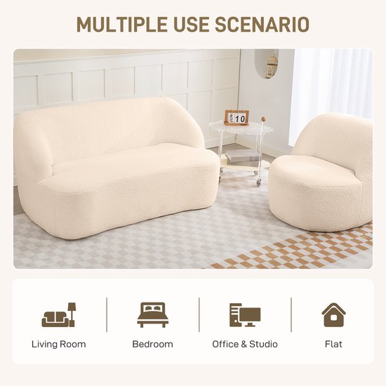 HOMCOM - Causeuse - 142 x 85 x 73,5 cm - Tissu Toulette - Beige